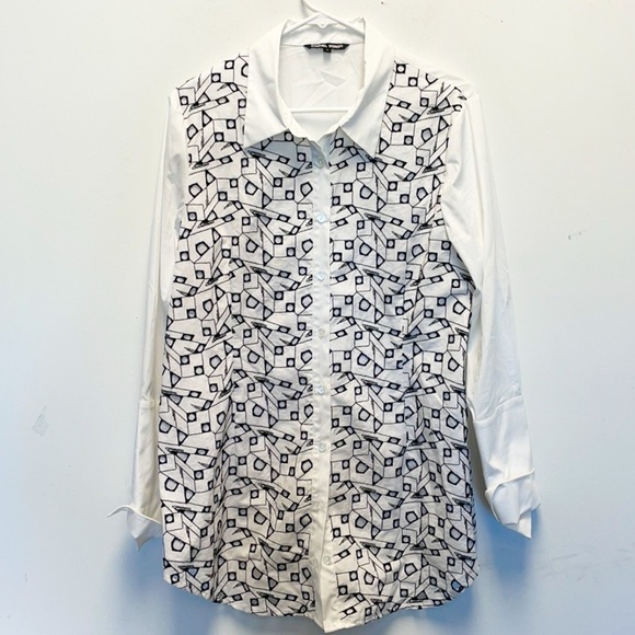 Samuel Dong white geometric print button down - Picture 1 of 5
